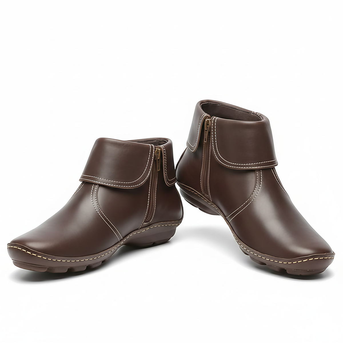 Bottines femme imperméables à zip latéral et surpiqûres, marron