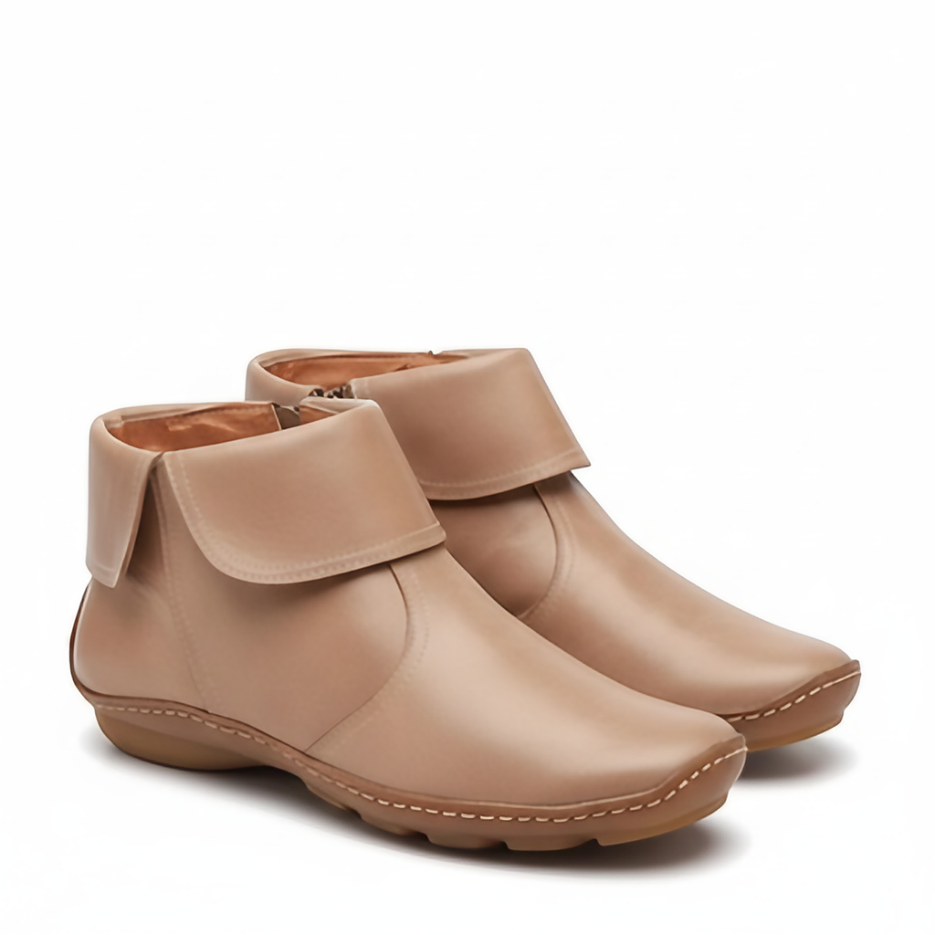 Bottines femme imperméables à zip latéral et surpiqûres, beige