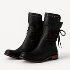Bottes montantes femme à lacets, semelle intérieure rembourrée, noir