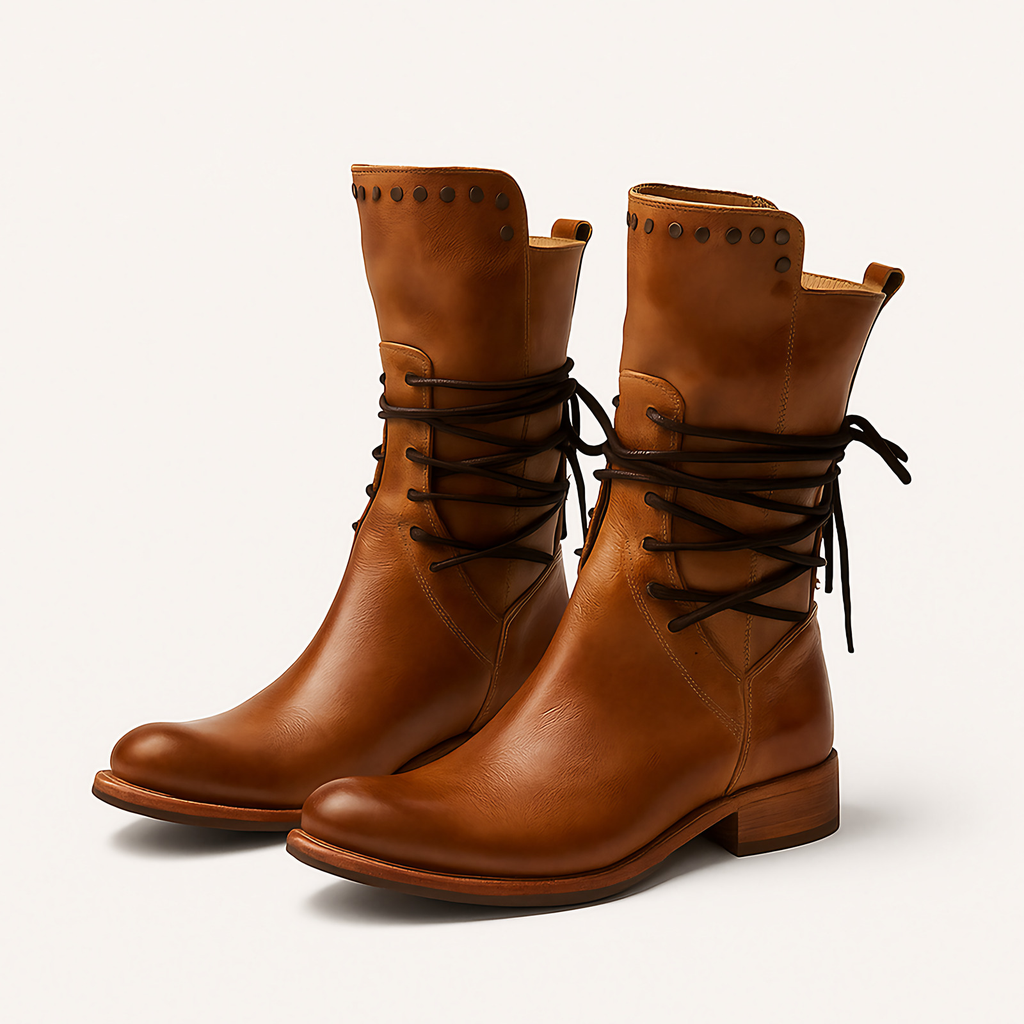 Bottes montantes femme à lacets, semelle intérieure rembourrée, marron
