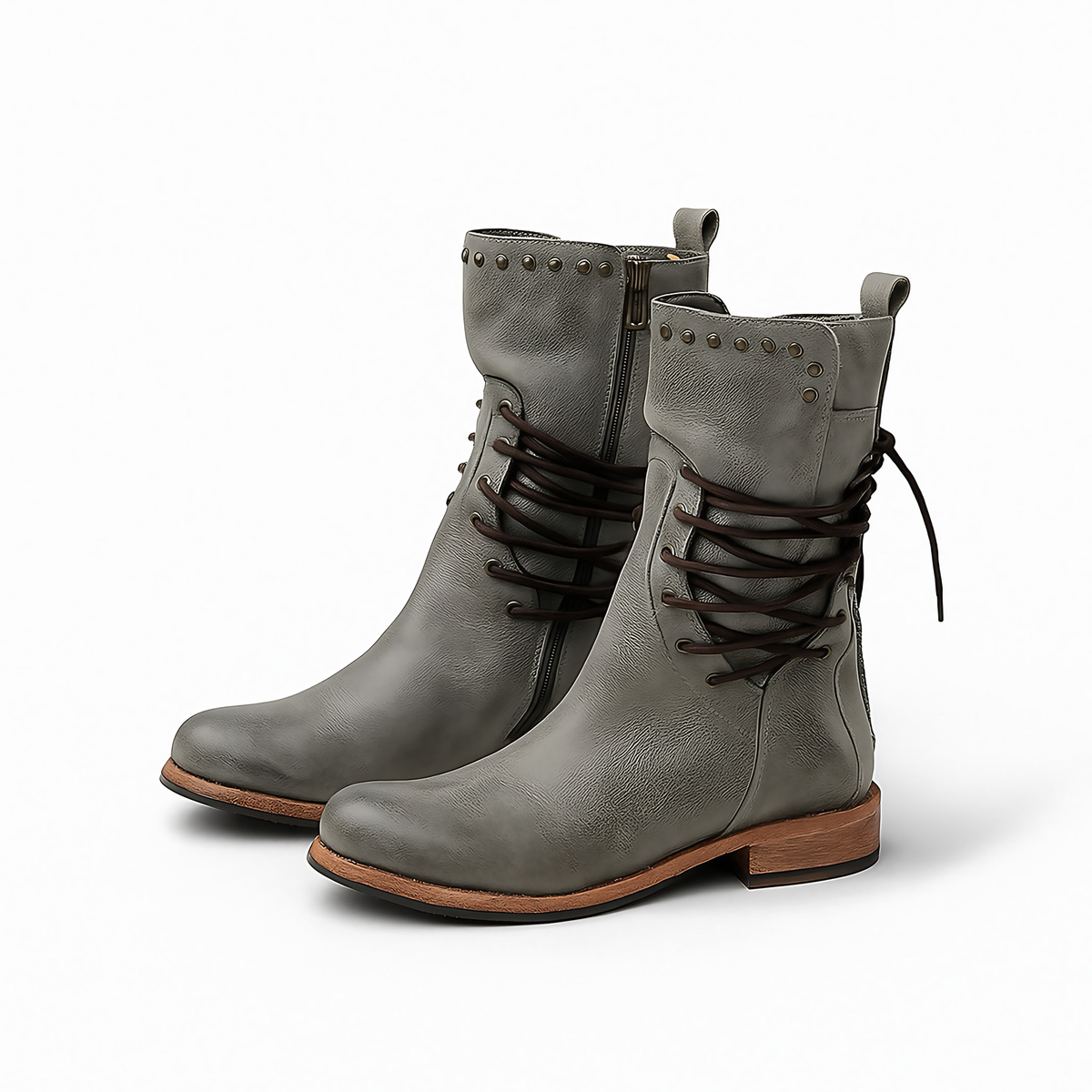 Bottes montantes femme à lacets, semelle intérieure rembourrée, gris