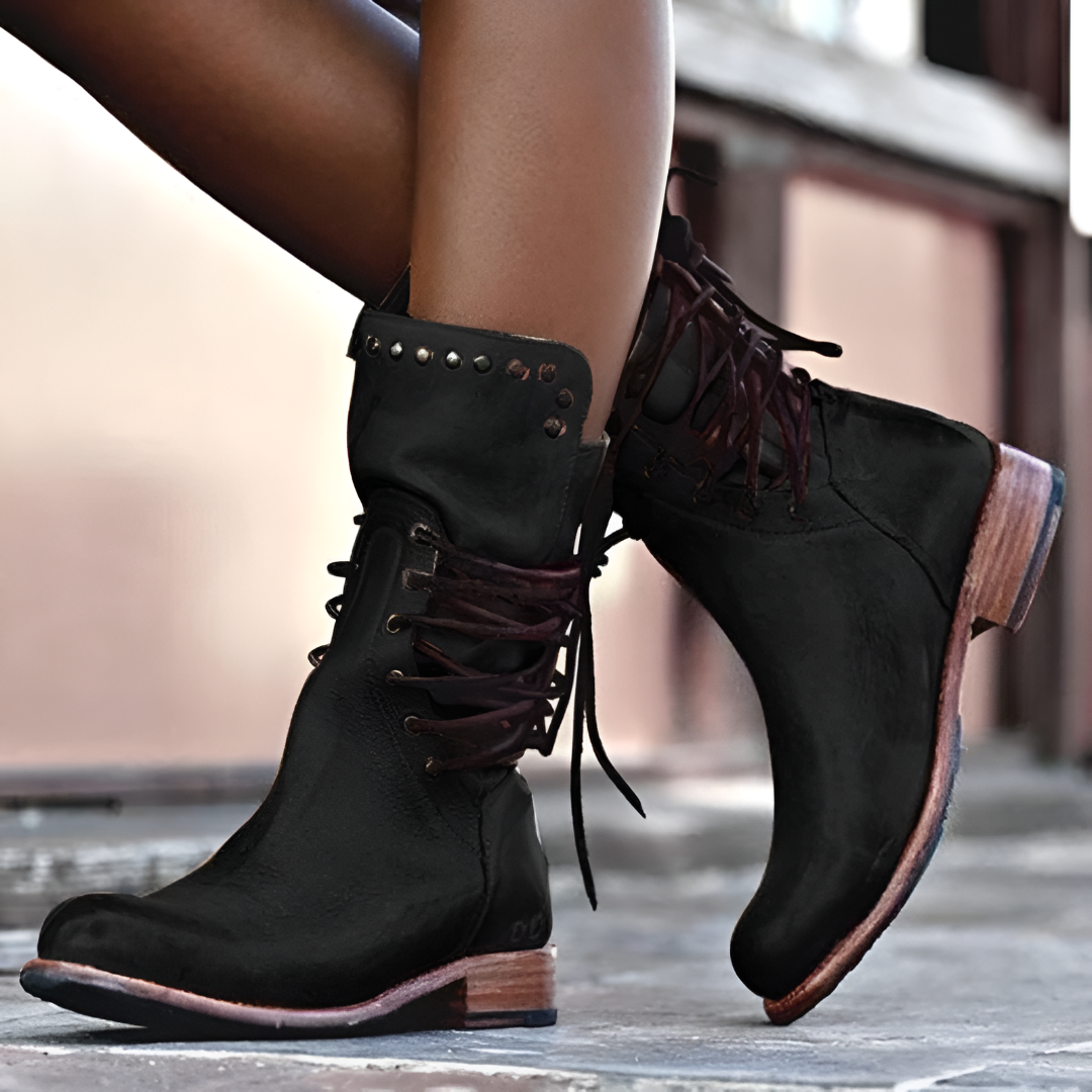 Bottes montantes femme à lacets, semelle intérieure rembourrée