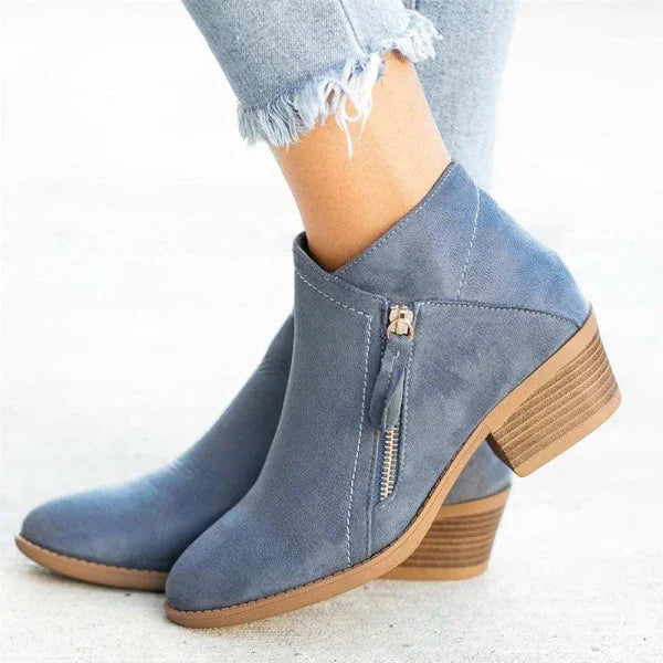 Bottes orthopédiques femme à zip latéral, talon et plateforme, bleu