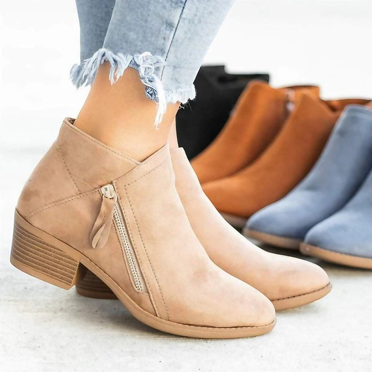 Bottes orthopédiques femme à zip latéral, talon et plateforme, beige