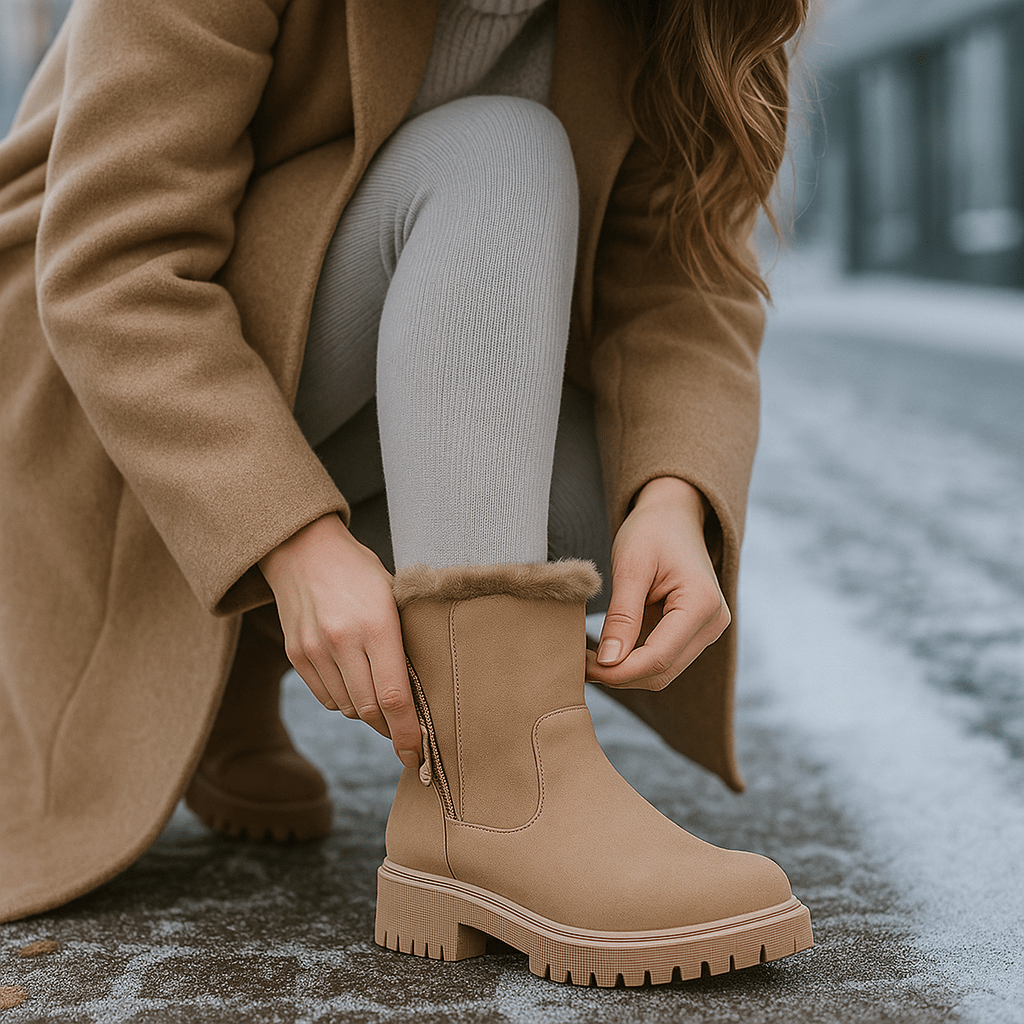 Bottes thermiques femme mi-mollet à zip, doublure peluche