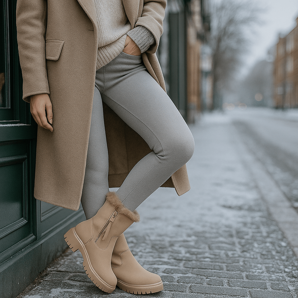Bottes thermiques femme mi-mollet à zip, doublure peluche
