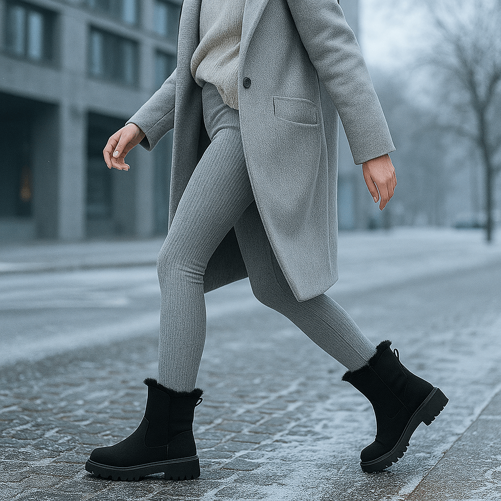 Bottes thermiques femme mi-mollet à zip, doublure peluche