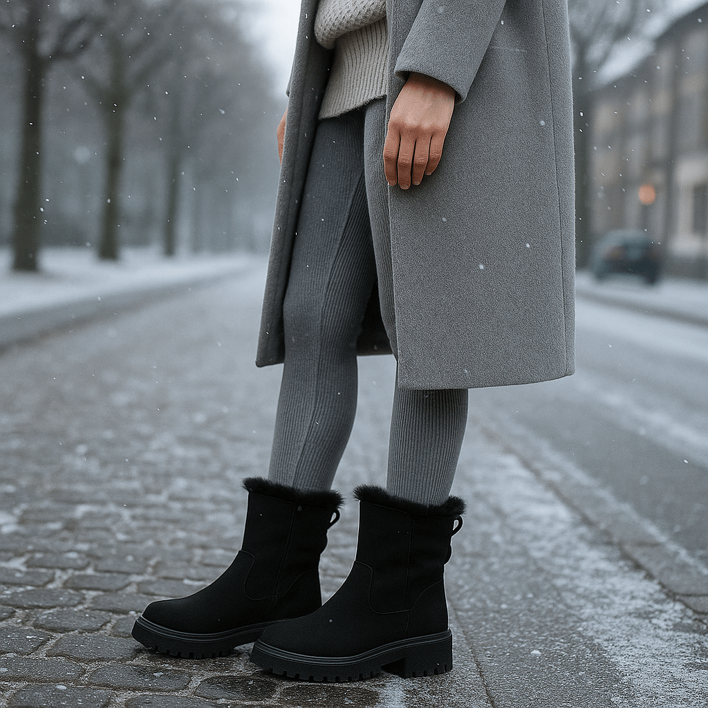 Bottes thermiques femme mi-mollet à zip, doublure peluche