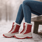 Bottes de neige femme matelassées à lacets, semelle gaufrée, rouge