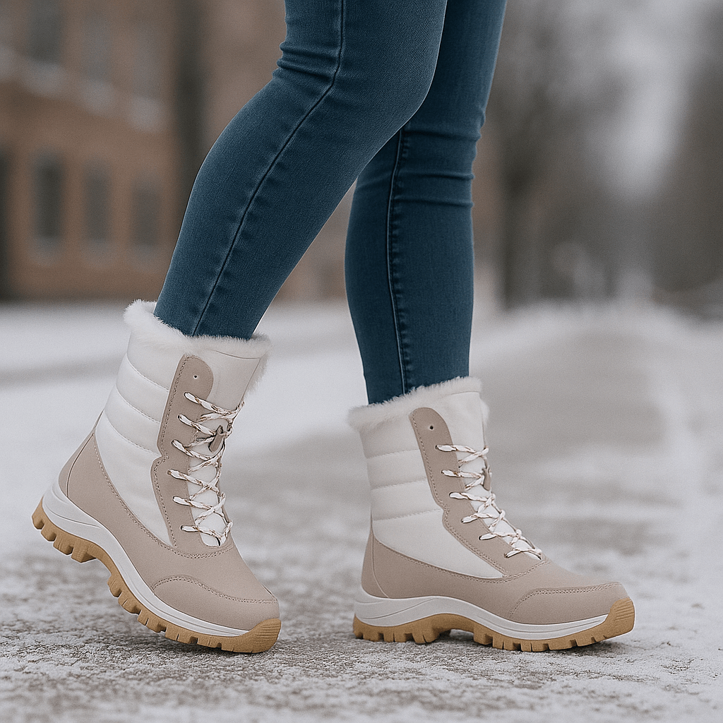 Bottes de neige femme matelassées à lacets, semelle gaufrée