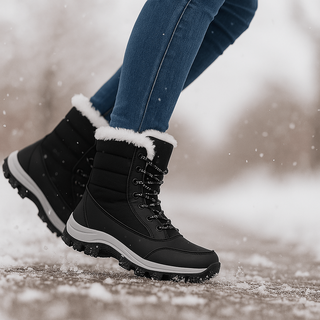 Bottes de neige femme matelassées à lacets, semelle gaufrée