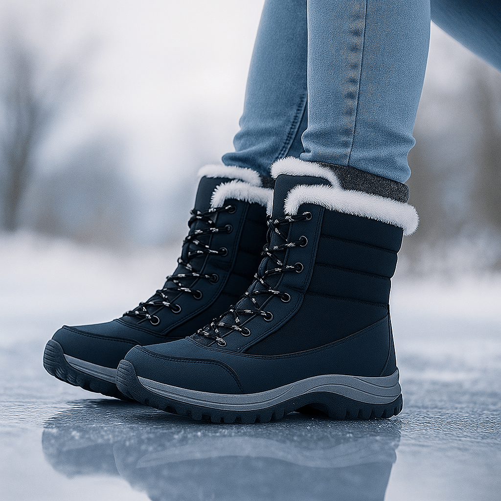Bottes de neige femme matelassées à lacets, semelle gaufrée
