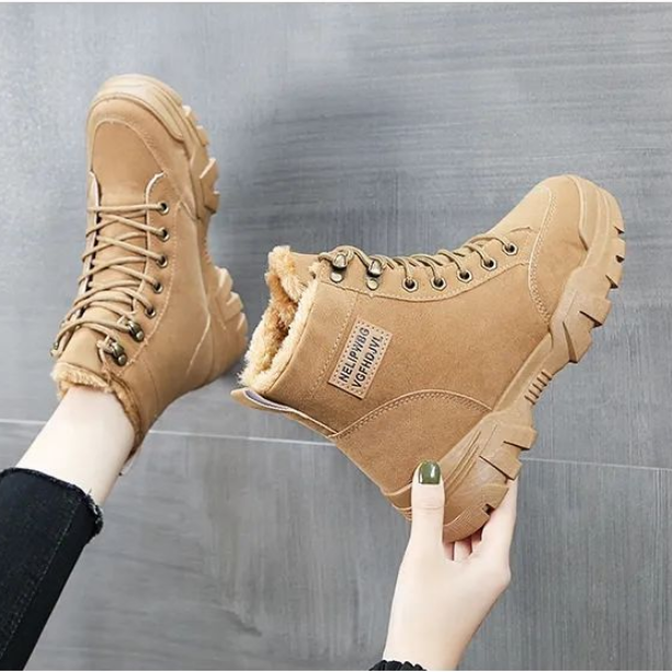 Bottines femme à lacets, semelle épaisse crantée, doublure chaude