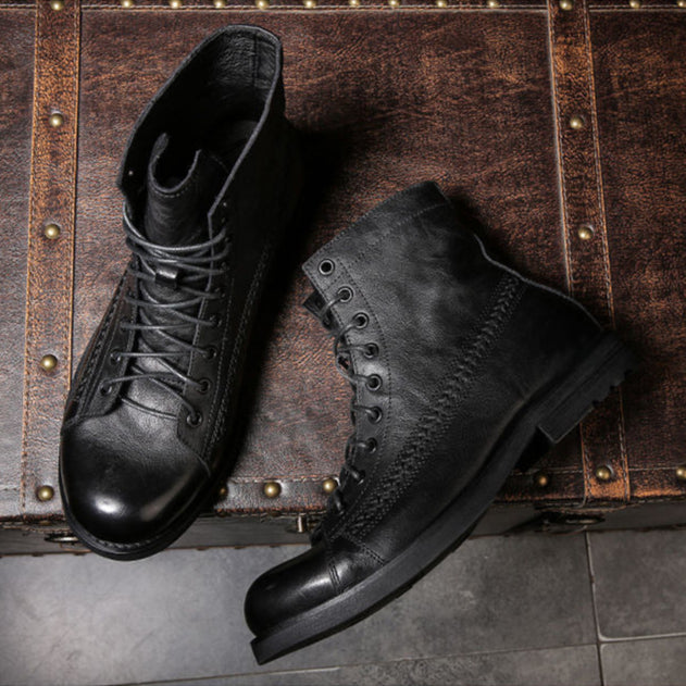 Bottes montantes homme vintage à lacets, semelle antidérapante