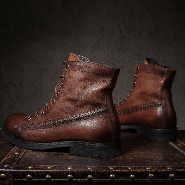 Bottes montantes homme vintage à lacets, semelle antidérapante