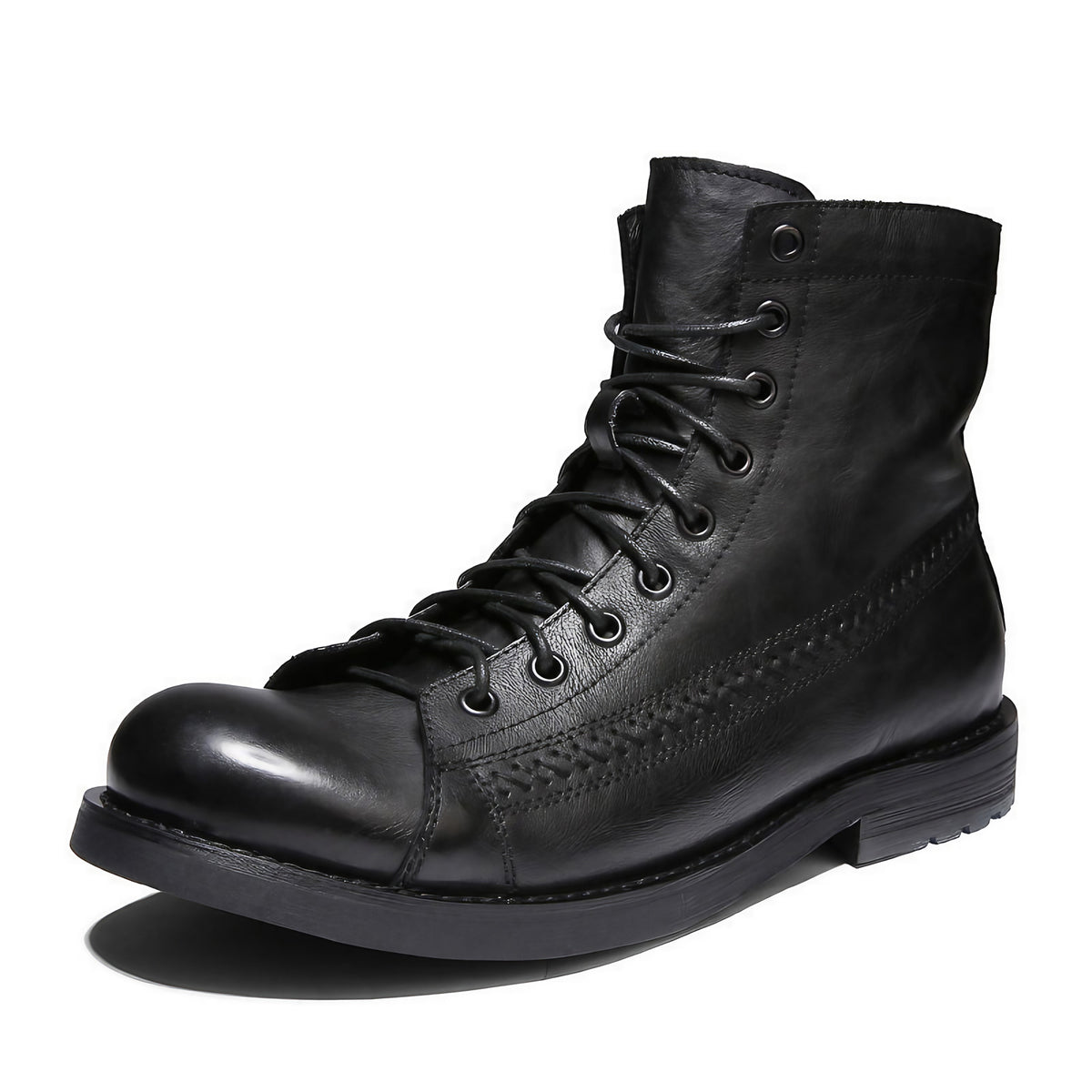 Bottes montantes homme vintage à lacets, semelle antidérapante, noir
