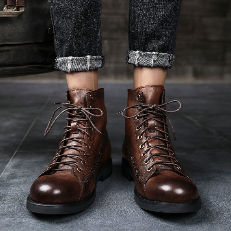 Bottes montantes homme vintage à lacets, semelle antidérapante