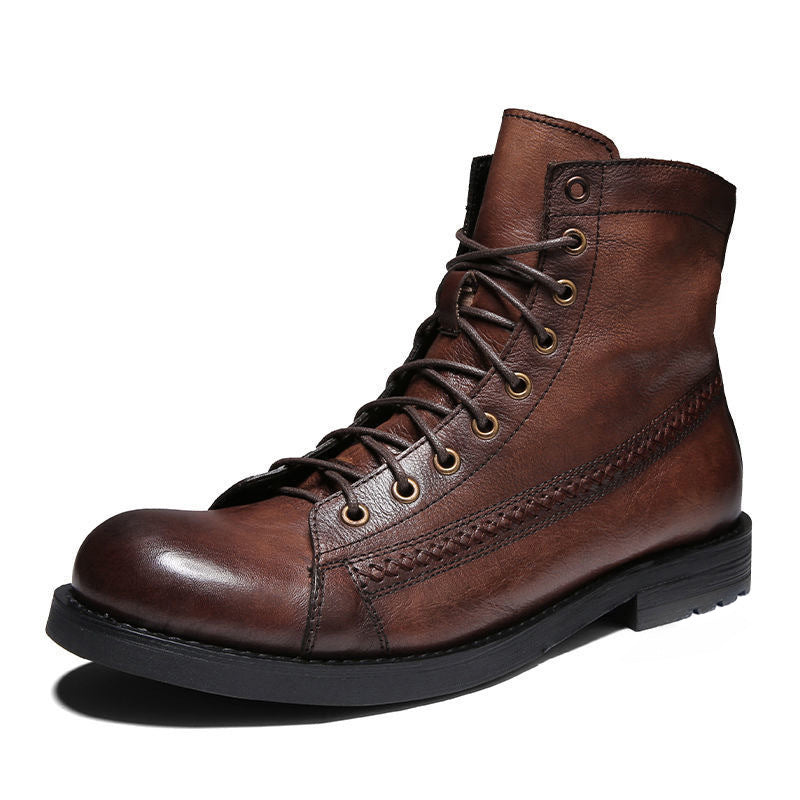 Bottes montantes homme vintage à lacets, semelle antidérapante