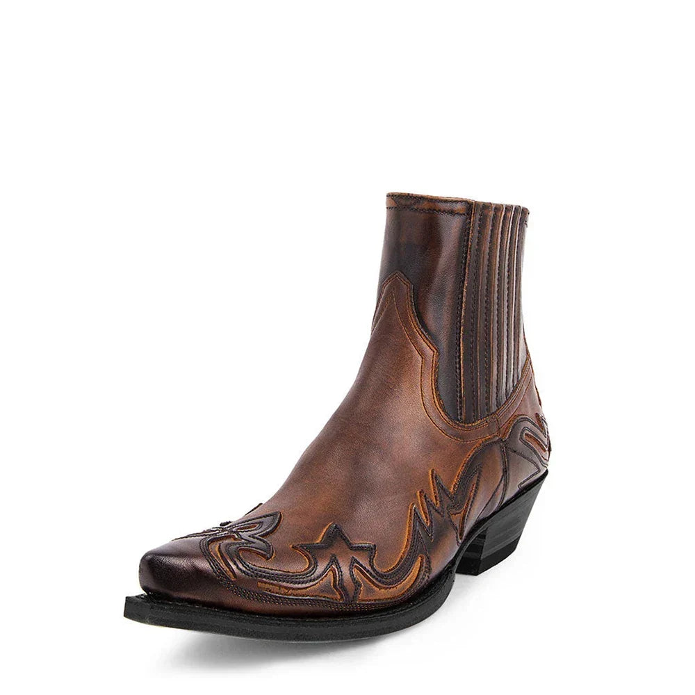 Bottes western mi-hautes brodées, bout pointu, noir ou marron