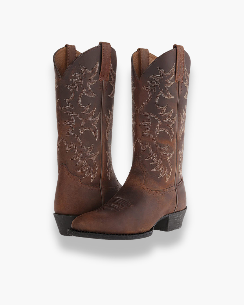 Bottes western femme à coutures apparentes, du 38 au 48, marron