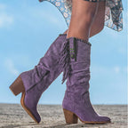 Bottes western femme mi-mollet, talon bloc, bout pointu, pourpre