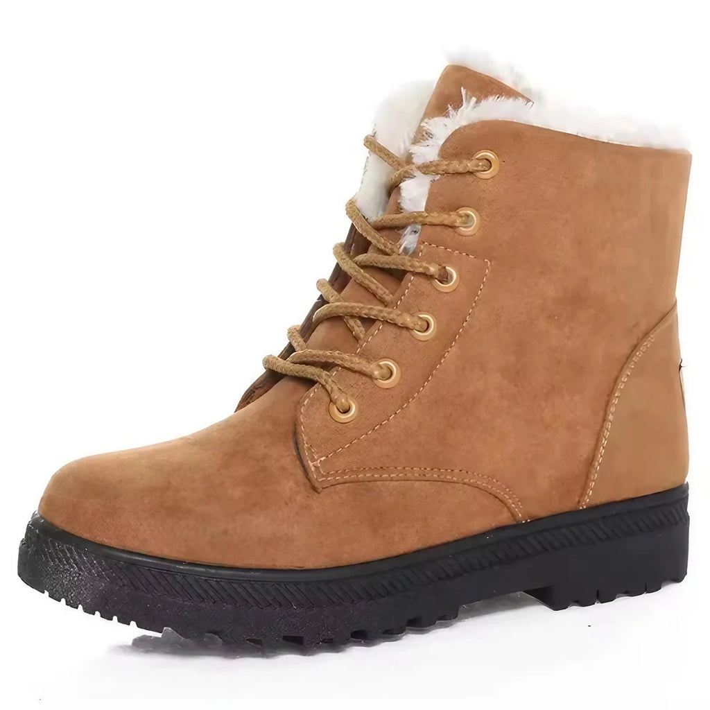 Bottines femme fourrées en daim synthétique, semelle antidérapante, marron