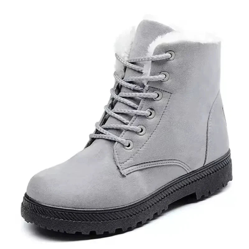 Bottines femme fourrées en daim synthétique, semelle antidérapante, gris