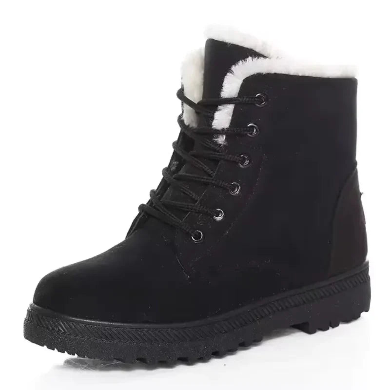 Bottines femme fourrées en daim synthétique, semelle antidérapante, noir