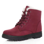 Bottines femme fourrées en daim synthétique, semelle antidérapante, rouge