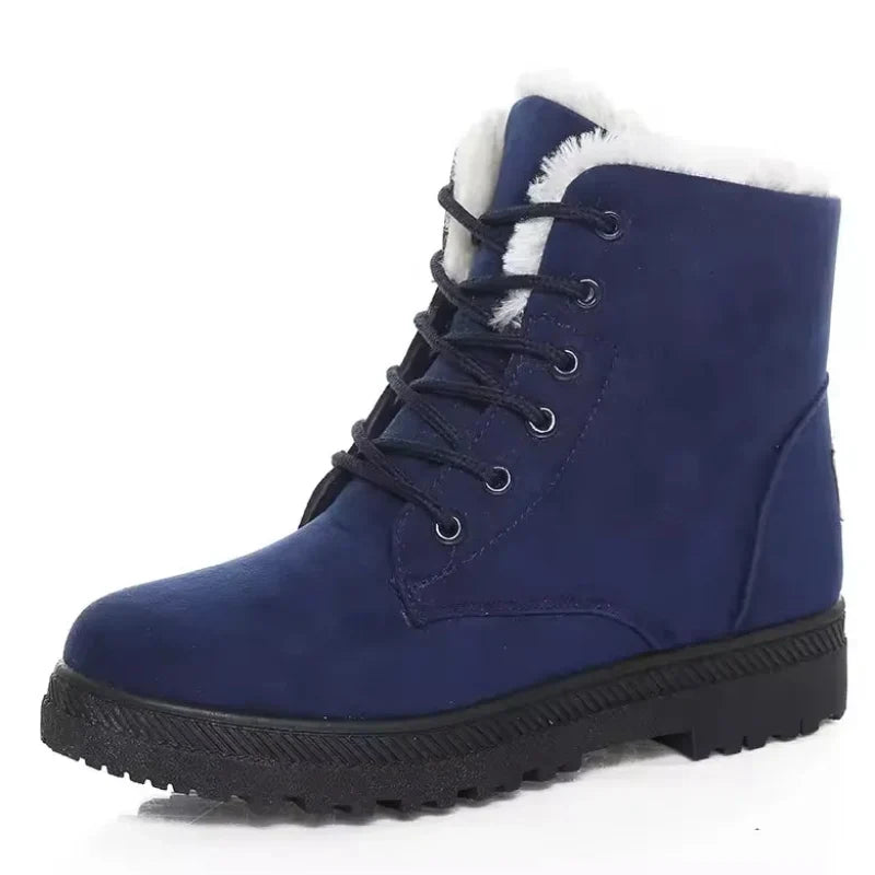 Bottines femme fourrées en daim synthétique, semelle antidérapante, bleu