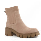 Bottines Chelsea femme en daim synthétique, talon carré, abricot