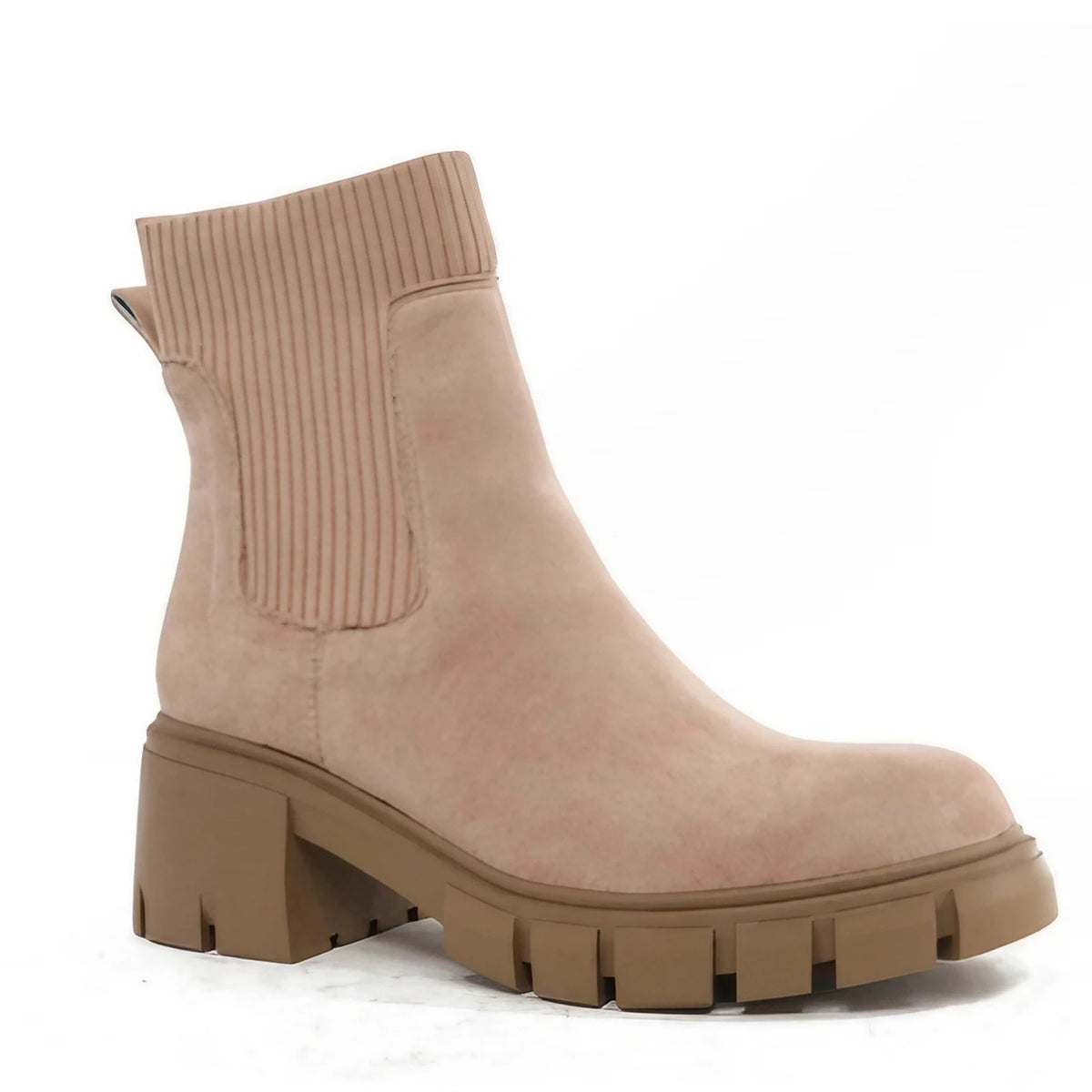 Bottines Chelsea femme en daim synthétique, talon carré, abricot
