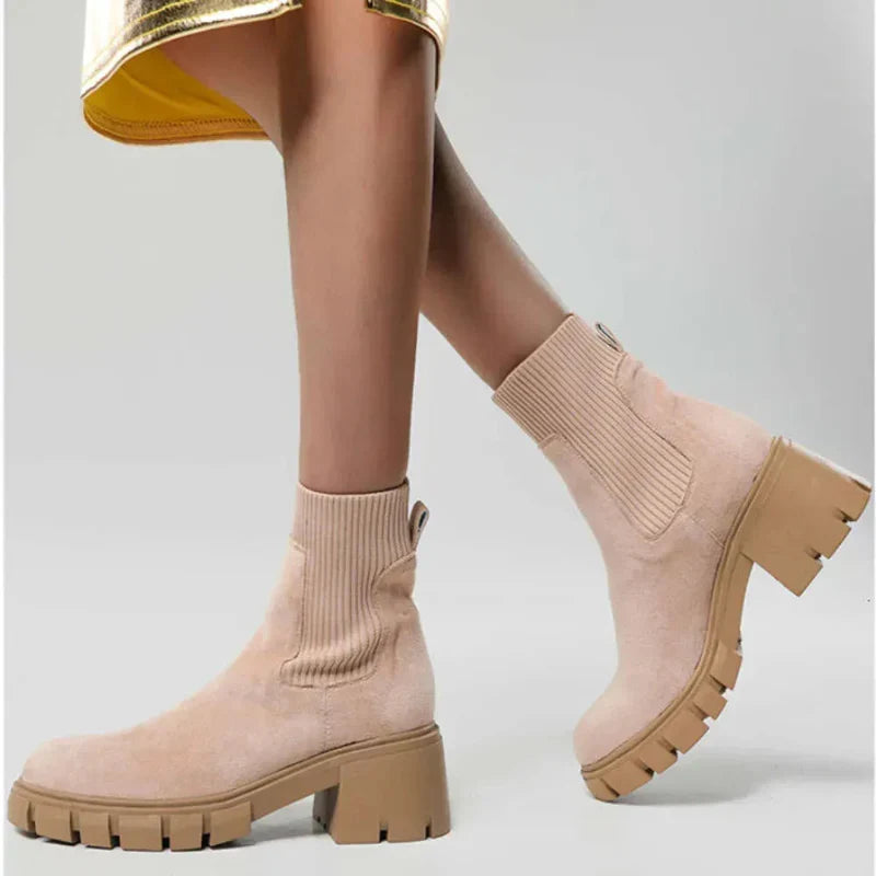 Bottines Chelsea femme en daim synthétique, talon carré