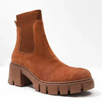 Bottines Chelsea femme en daim synthétique, talon carré, marron