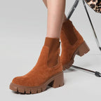 Bottines Chelsea femme en daim synthétique, talon carré