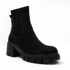 Bottines Chelsea femme en daim synthétique, talon carré, noir