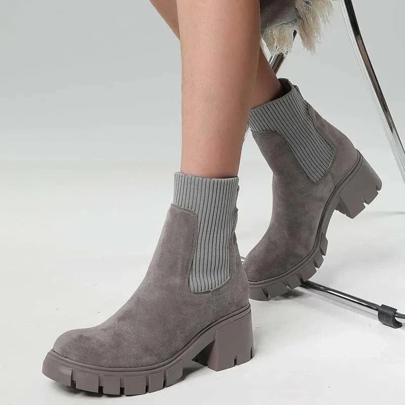 Bottines Chelsea femme en daim synthétique, talon carré