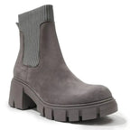 Bottines Chelsea femme en daim synthétique, talon carré, gris