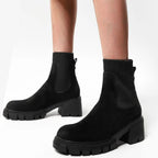 Bottines Chelsea femme en daim synthétique, talon carré