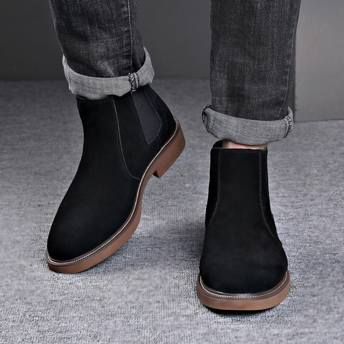 Bottines Chelsea homme à élastiques, bout rond, noir ou café