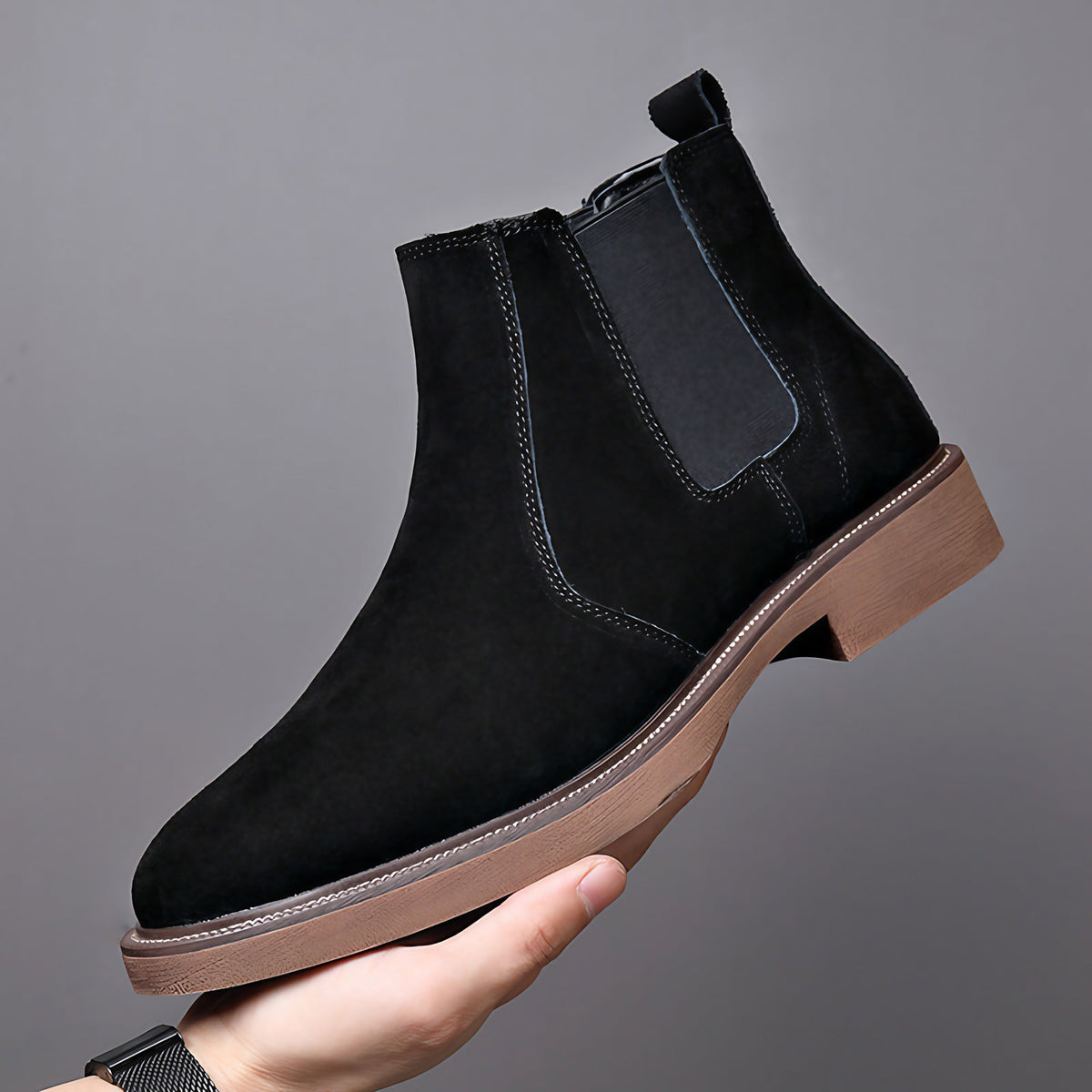 Bottines Chelsea homme à élastiques, bout rond, noir ou café, noir