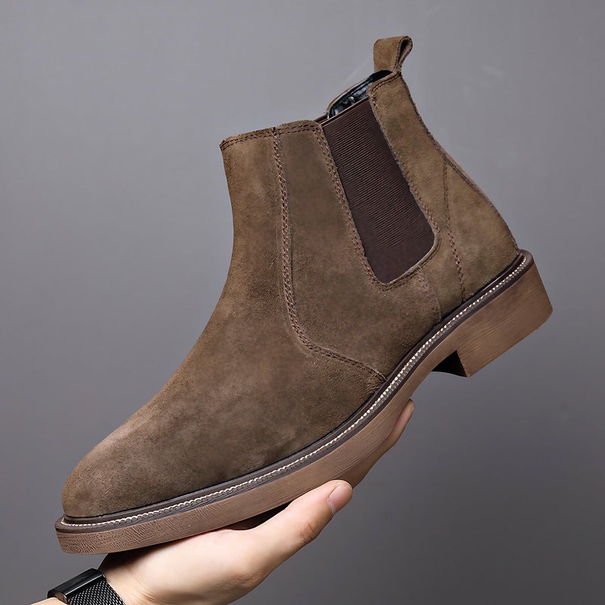 Bottines Chelsea homme à élastiques, bout rond, noir ou café, café
