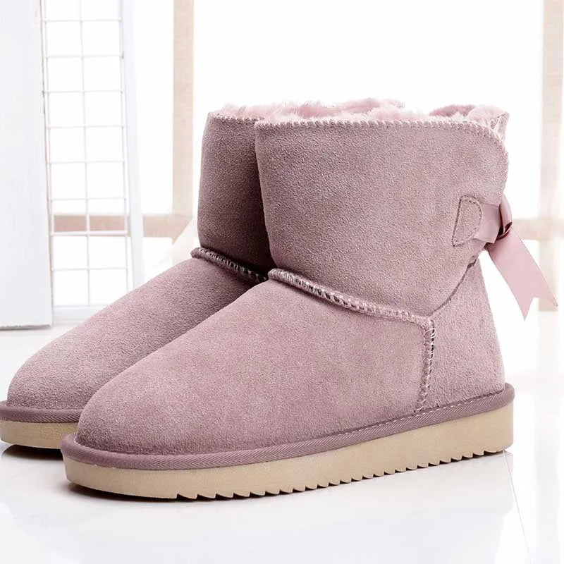 Bottines d'hiver femme en daim, doublure fourrure synthétique, rose