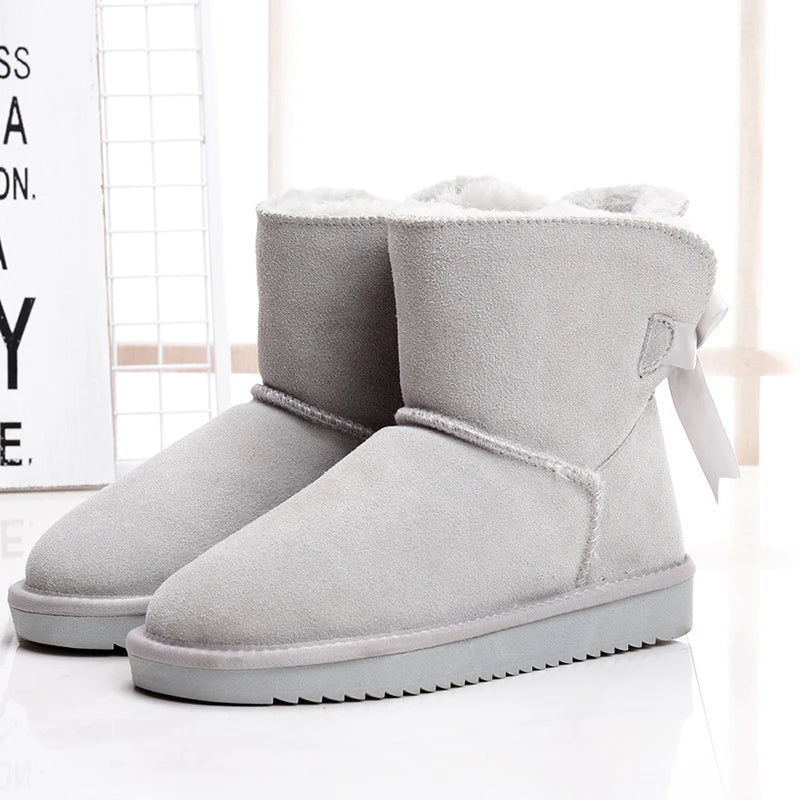 Bottines d'hiver femme en daim, doublure fourrure synthétique, gris