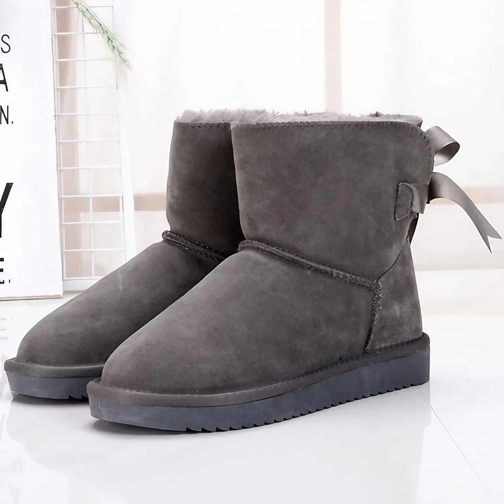 Bottines d'hiver femme en daim, doublure fourrure synthétique, gris foncé