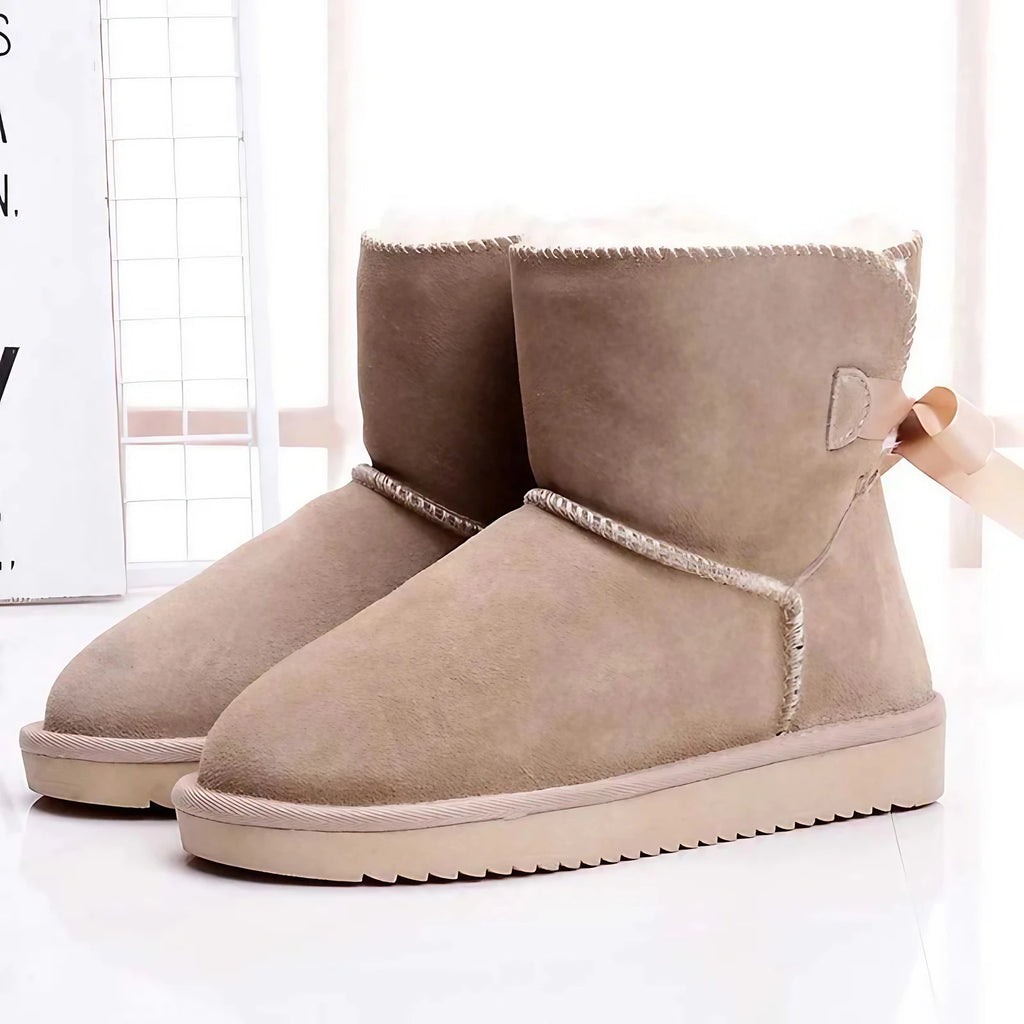 Bottines d'hiver femme en daim, doublure fourrure synthétique, sable