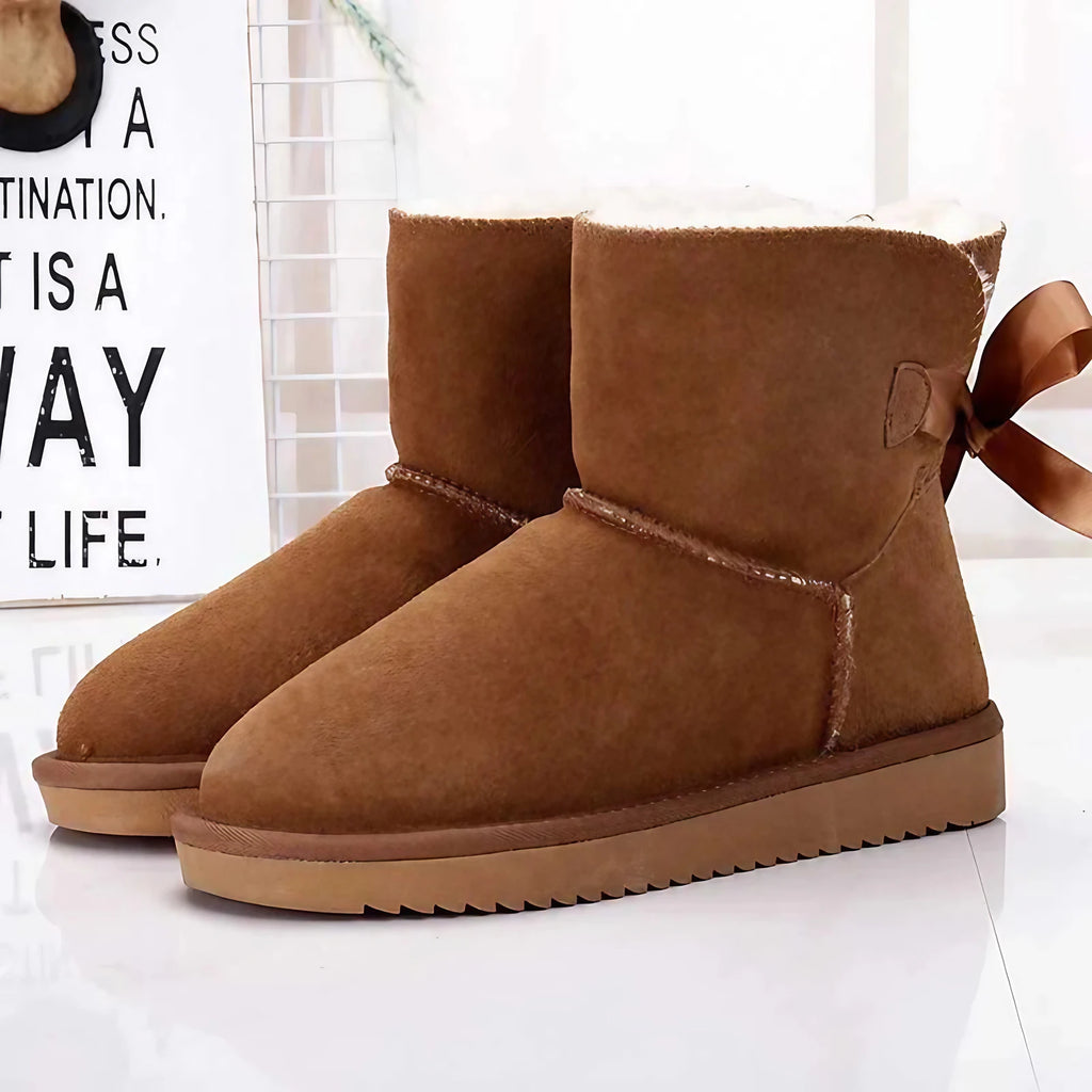 Bottines d'hiver femme en daim, doublure fourrure synthétique, marron