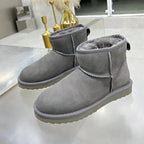 Bottines d'hiver femme en simili daim, doublure fausse fourrure, gris
