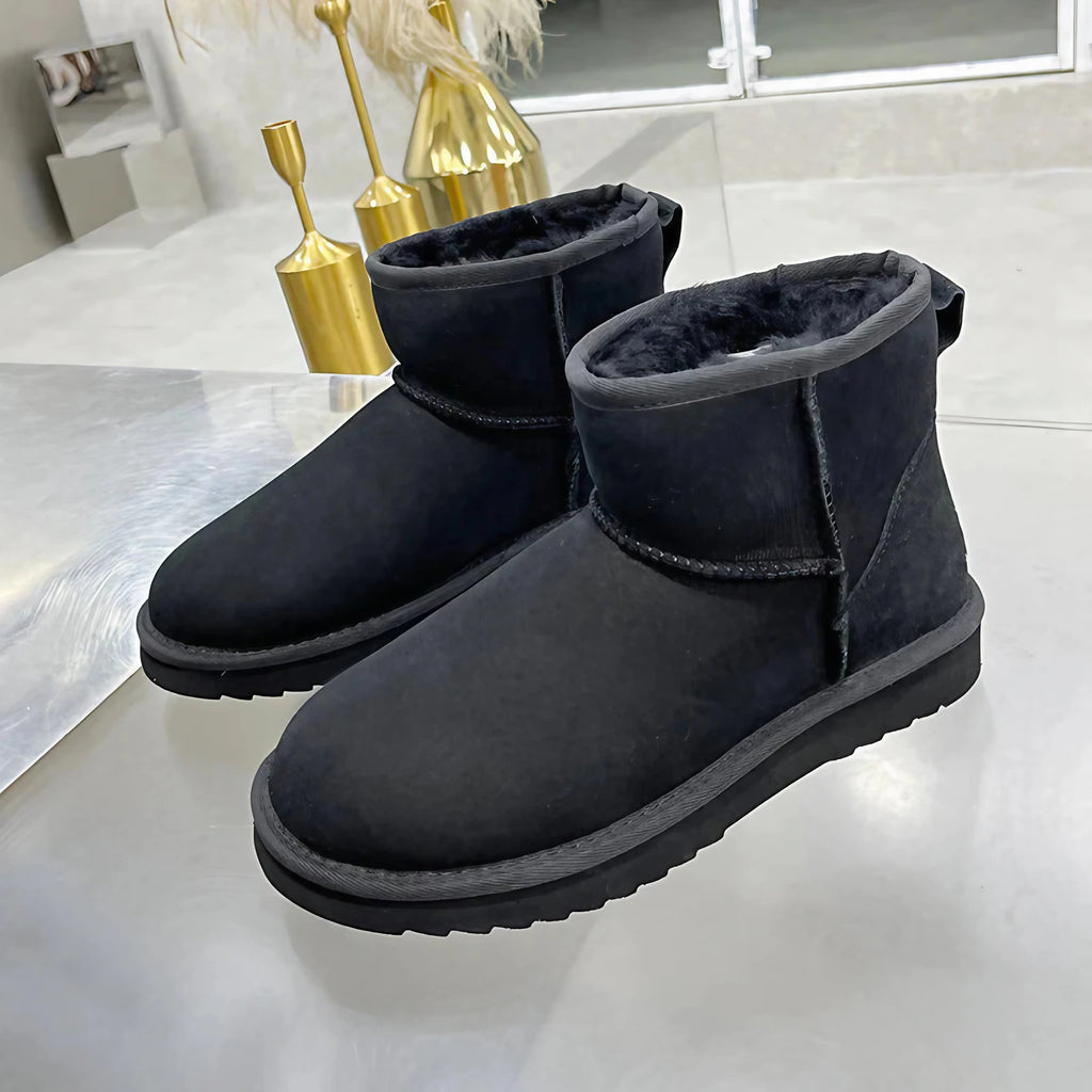 Bottines d'hiver femme en simili daim, doublure fausse fourrure, noir