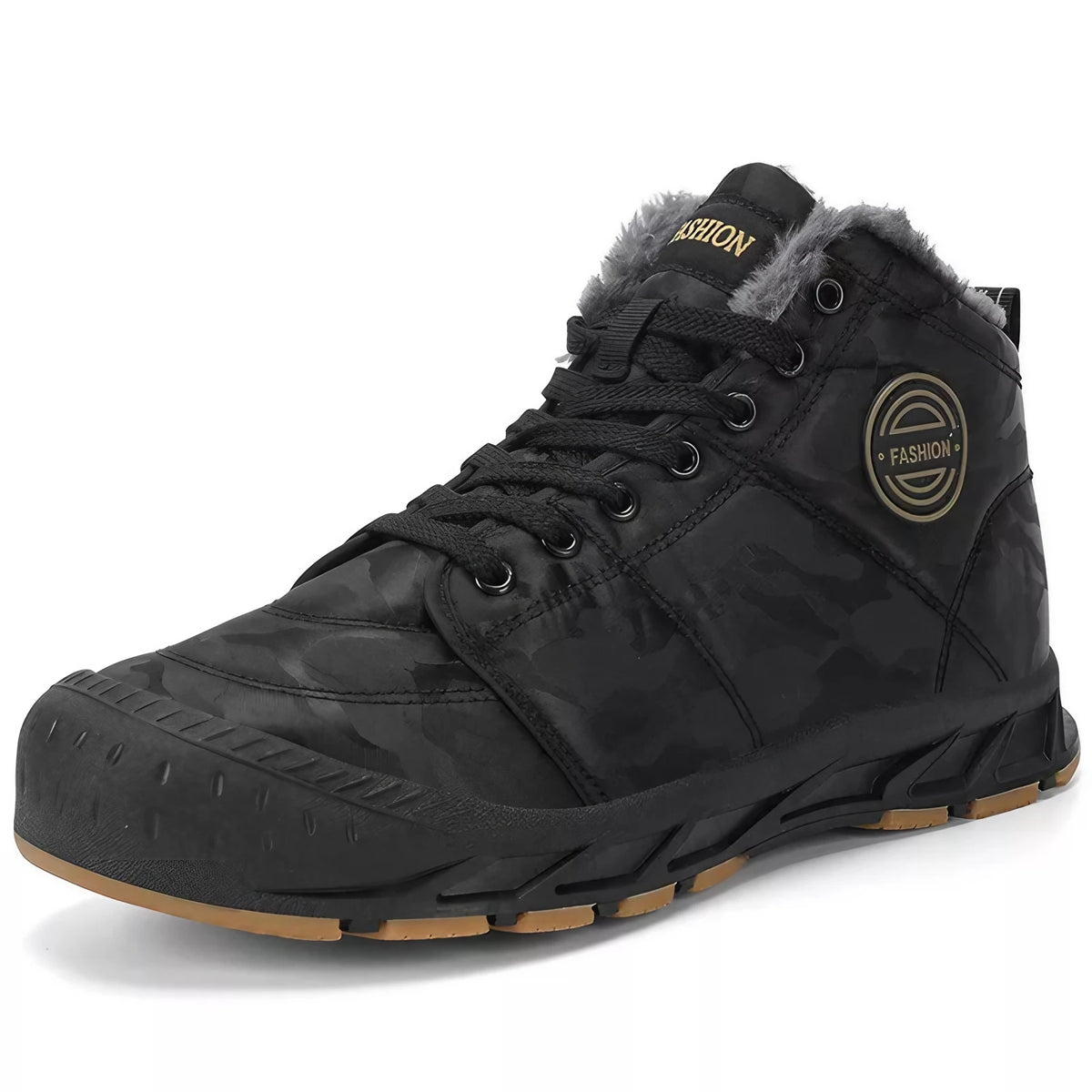 Bottines d'hiver homme imperméables, semelle en caoutchouc, noir